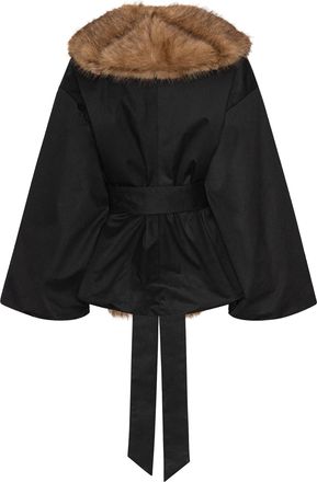 Rotate Womens Faux-Fur Collar Jacket Black Shell: Polyester (recycled)