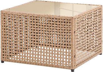 Beliani Mesa De Centro Tablero De Vidrio Estructura De Rat&aacute;n Sint&eacute;tico Dise&ntilde;o Moderno Para Jard&iacute;n 66 X 66 Cm Beige Omegana