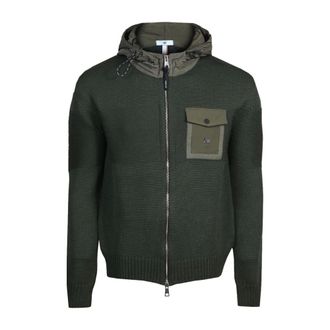 PMDS Premium Mood Denim Superior Cardigans, male, Green, XL, Military Green Sporty Hooded Cardigan