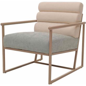 Hhg Poltrona lounge HHG 445, sedia club imbottita, stoffa/tessuto (420 g/m&sup2;) metallo mvg, beige, rivestimento blu verde