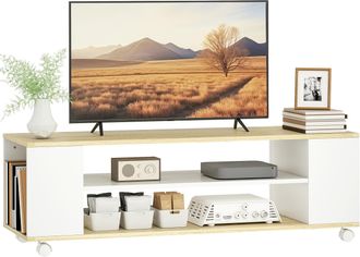 OEM Mueble De Tv Flotante Y Ruedas Con 2 Estantes Para Televisores De Hasta 55 Pulgadas 120x40x38,5 Cm Blanco