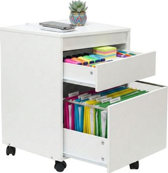 Relaxdays Relaxdays roll container, 2 drawers, hanging-file for A4/Letter, HxWxD: 57 x 40 x 40 cm, on castors, white