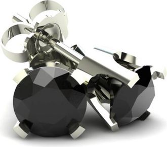 Pompeii3 20Ct Round Brilliant Cut Heat Treated Black Diamond Stud Earrings in 14K Gold Classic Setting