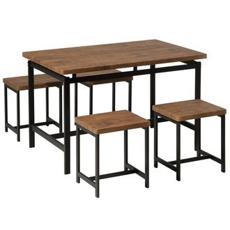 Beliani Beliani - Juego De Comedor Con Mesa Rectangular De Madera Oscura 120 X 75 Cm Estructura De Metal Negro 4 Plazas Con Taburetes Arlington