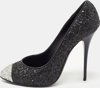 Giuseppe Zanotti Black/silver Coarse Glitter Cap Toe Pumps