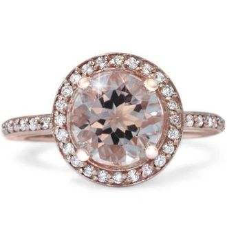 Pompeii3 2ct Morganite & Diamond Halo Vintage Antique Engagement Ring 14K Rose Gold Size Selectable
