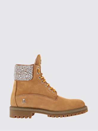 Philipp Plein Suede Combat Boots with Crystals and Skull Detail