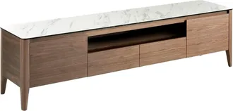 Angel Cerd&aacute; Mueble tv nogal con tapa de cristal imitaci&oacute;n m&aacute;rmol