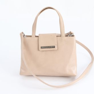 Bulgari Pink Beige Leather Handbag Shoulder Bag Tote Bag (Pre-Owned)