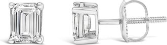 House of Brilliance 14K White Gold 1 1/2 Cttw Emerald Cut Lab-Grown Diamond Solitaire Stud Earrings