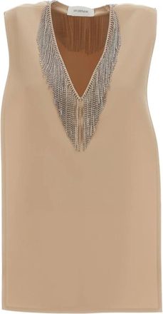 Sportmax Overhemden, Dames, Beige, M, Geometric Sleeveless Top