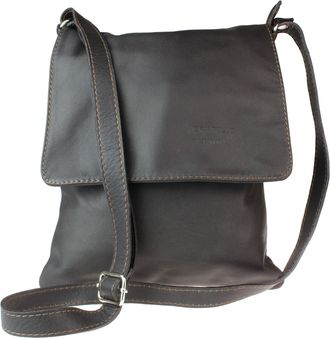 Girly HandBags Womens Genuine Soft Leather Italian Cross Body Messenger Bag Vera Plelle Shoulder Bag Flap Zipper - Dark Chocolate