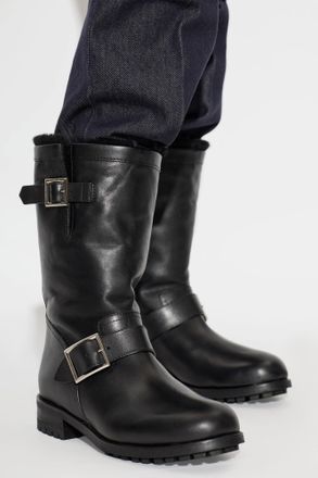 Jimmy Choo London Biker Mid Leather Boots, Womens, Black