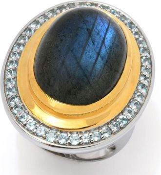 Muse 18K Gold Accented Choice of 18x13mm Opaque & Faceted Gemstone Ring