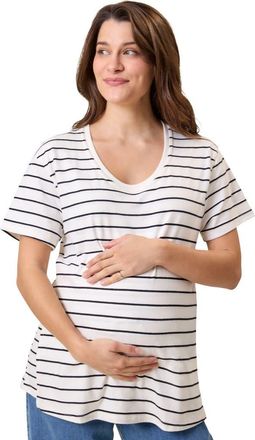 Kindred Bravely Relaxed Cotton Scoop Neck Maternity & Nursing Tee in Black & White Stripe at Nordstrom, Size X-Small Short