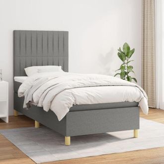 vidaXL Cama Box Spring Con Colch&oacute;n Tela Gris Oscuro 100x200 Cm Vidaxl