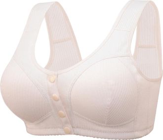 Generic Front Closure Bras for Seniors Front Snaps Seniors Comfortable Daisy Bra Older Women Wireless Cotton Bras with Pads Yoga Bra for Workout Fitness Plus 