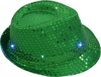 Generic Sequin Light Up LED Fedora Hat Neon Sparkly Glitter Space Cowboy Hat Fun Metallic Holographic Party Disco Cowgirl Hat LED Hat Rave Bucket Hat Festival