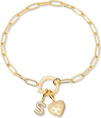 Brook & York Lillian Initial Heart Charm Bracelet in Gold S at Nordstrom
