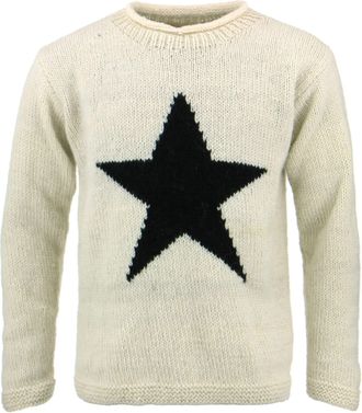 Loud Elephant Chunky Wool Knit Star Jumper - Cream & Black (Medium)