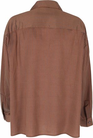 Roberto Collina Brown Oversized Shirt with Striped Pattern and Bow Collar