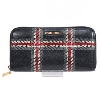 Miu Miu Black Gray Red Color Leather Long Wallet (Bi-Fold) (Pre-Owned)