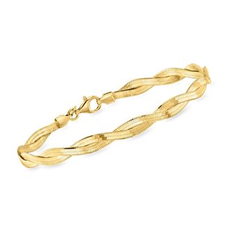Ross-Simons Italian 18kt Gold Over Sterling Twisted Herringbone Bracelet