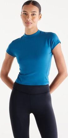 New Balance Mujer NB Define Fitted T-Shirt en Azul, Poly Knit, Talla XL