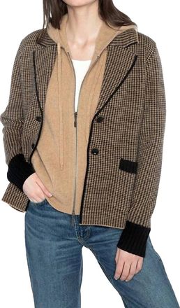 Kinross Cashmere Houndstooth Notch Collar Cardigan In Black/camel