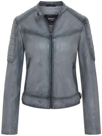 Infinity Leather Womens Grey Retro Quilted Biker Jacket - Horten Lamb Leather - Size X-Small