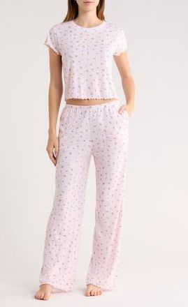 Abound After Hours Pointelle Pajamas in Pink- Tan Micro Ditsy at Nordstrom Rack, Size X-Small