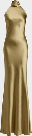 Ralph Lauren Collection Chilton Halter Stretch Satin Evening Dress