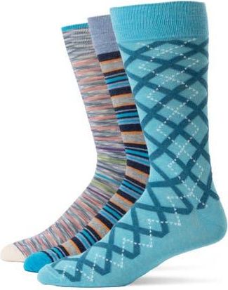Lorenzo Uomo Assorted 3-Pack Crew Socks in Teal at Nordstrom Rack, Size 10-13