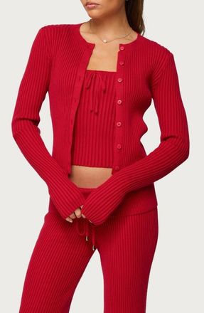Edikted Adannah Rib Cardigan in Red at Nordstrom, Size X-Small