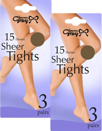 Joanna Gray Womens X-Large Everyday Essentials 15 Denier Panel Gusset Tights (6 Pair Multi Pack) (Mink)