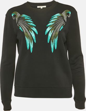 Maje Black Embroidered Wings Crepe Sweatshirt