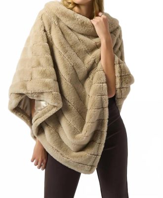 Joseph Ribkoff Faux Fur Textured Striped Poncho In Champagne