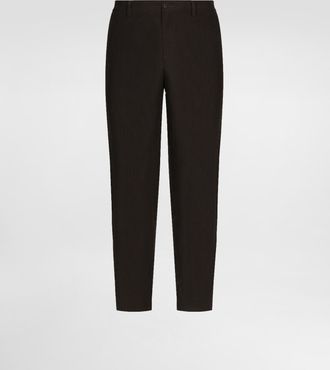 Dolce & Gabbana Linen Pants With Logo Label - Man Pants And Shorts Brown Linen 48