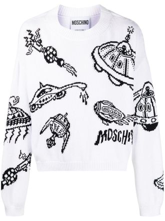 Moschino printed cotton jumper - White