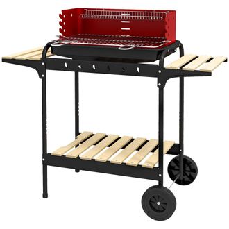 OUTSUNNY Charcoal Barbecue BBQ Grill Trolley W/ 5-level Grill Height Ash Catcher - Red | TJ Hughes