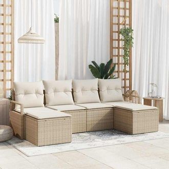 vidaXL Vidaxl - Conjunto De Sof&aacute; De Jard&iacute;n Con Coj&iacute;n 6 Pcs Beige, Crema