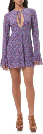 AFRM Kori Floral Cutout Bell Sleeve Mesh Minidress in Retro Ditsy at Nordstrom, Size X-Small