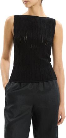 Theory Pointelle Rib Knit Boat Neck Tank in Black at Nordstrom, Size Medium