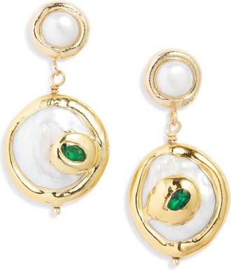 Vidakush Freshwater Pearl Disc Drop Earrings in Gold at Nordstrom