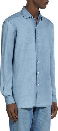 Ermenegildo Zegna Bleached Button-Up Denim Shirt in Br Blu Sld at Nordstrom, Size Xx-Large