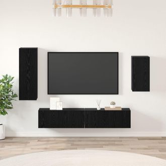 Berkfield Home TV Cabinet Set with Shelf Wall-mounted with Storage with Door 4 pcs Black oak 30.5 x 30 x 90 cm