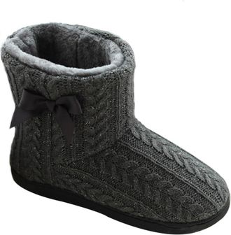 Supvox Womens Knitted Winter Home Wearing Boots Non-Slip Thick Sole Warm Slippers Back Heel Support Grey Size 39-40