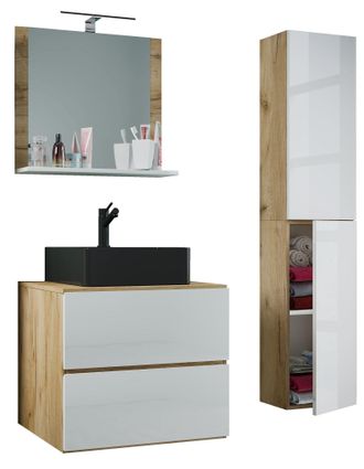 ebuy24 Ebuy24 - Vcm 4 Pcs Lavabo Lavabo Negro Gabinete Inferior Ancho 60 Cm Muebles De Ba&ntilde;o Conjunto Con Cajones Espejo De Puertas Giratorias Lendas S Bl (ro
