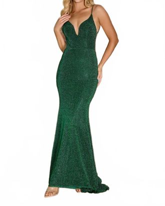 Portia & Scarlett Backless Beaded Prom Dress In Emerald