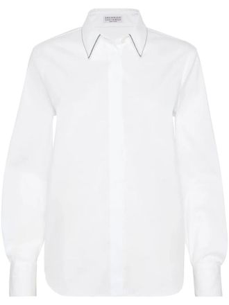 Brunello Cucinelli Stretch Cotton Poplin Shirt With Shiny Collar